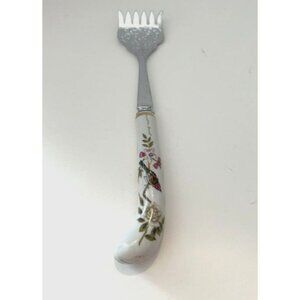 Vtg Sheffield England Stainless Steel Porcelain Floral‎ Bird Handle Serving Fork
